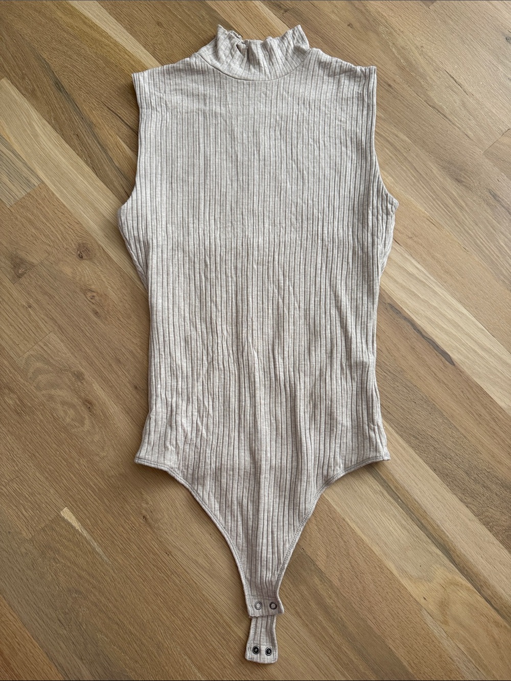 Abercrombie & Fitch Ribbed Sleeveless Mock Neck Bodysuit in Light Beige